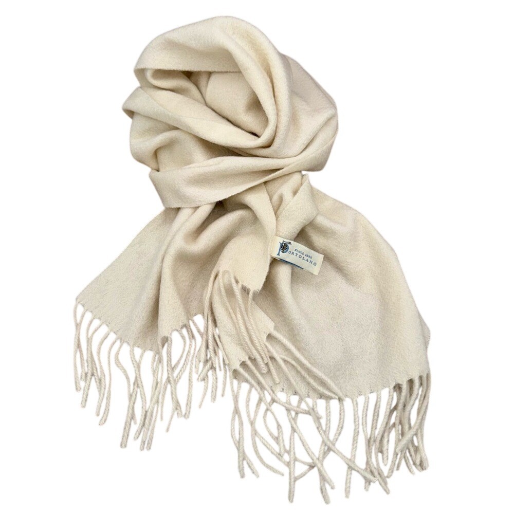 Portolano 100% Cashmere Ivory Cream Scarf Twisted Rope Fringe Classic Luxury
